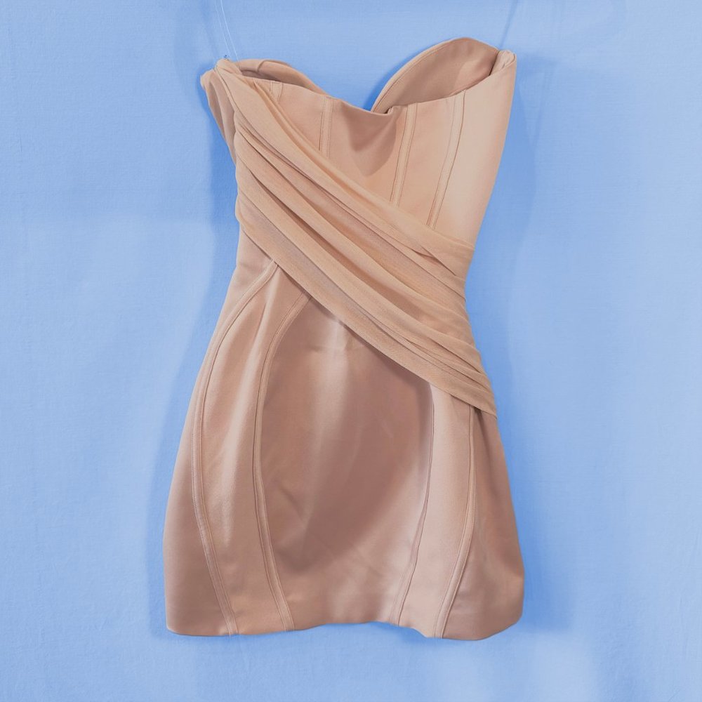 House of CB Gisou Blush Satin Strapless Mini Corset Dress - Picture 2 of 10